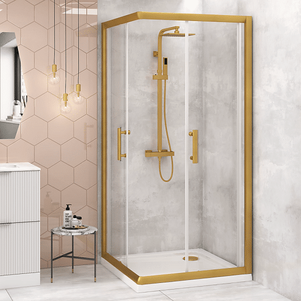 Adjustable 1200x1200mm Double Sliding Door Glass Shower Screen in Gold - Image 2