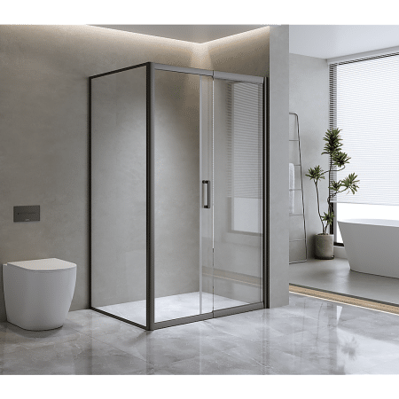 Adjustable 1400x1010mm Single Door Corner Sliding Glass Shower Screen in Black