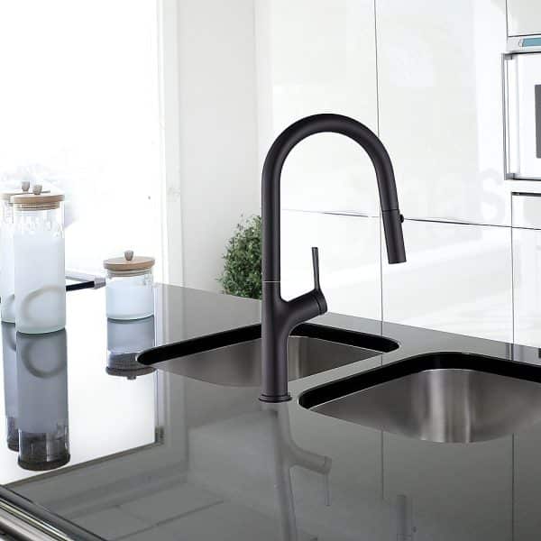 Kitchen Laundry Bathroom Basin Sink Pull Out Mixer Tap Faucet in Black - Image 2
