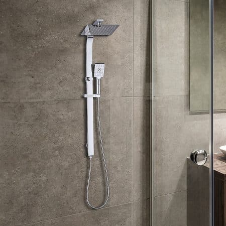 WELS 10" Rain Shower Head Set Square Dual Heads High Pressure with Handheld in Chrome - Image 2