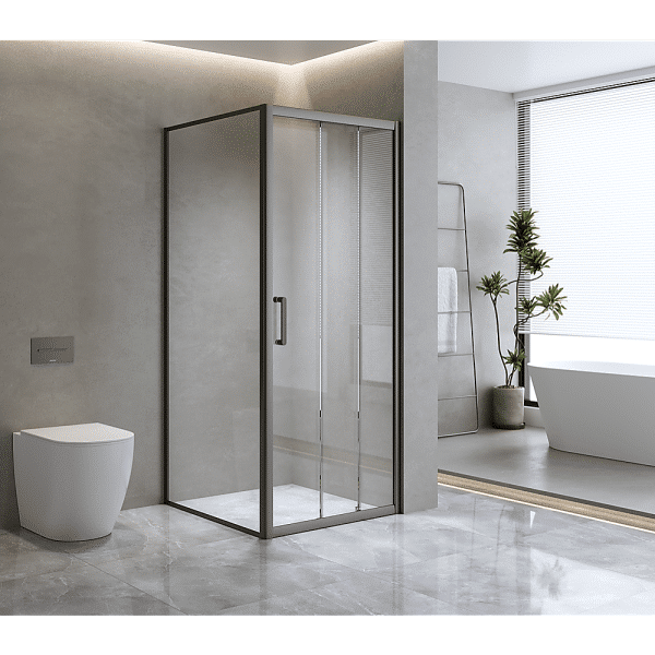 40mm Adjustable Contemporary Corner Sliding Black Shower Screen 116x80cm - Image 2
