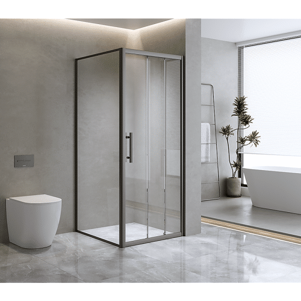 40mm Adjustable Contemporary Corner Sliding Black Shower Screen 120x80cm - Image 2