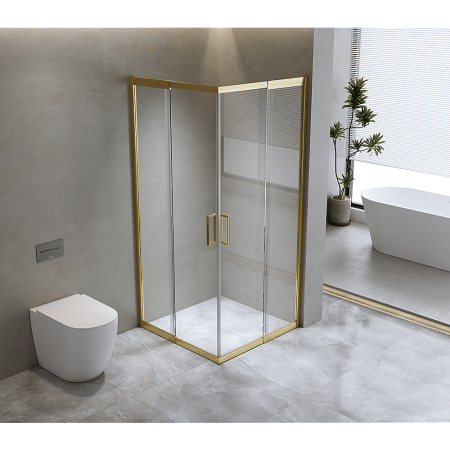 Adjustable 1100x1000mm Double Sliding Door Glass Shower Screen in Gold - Image 2