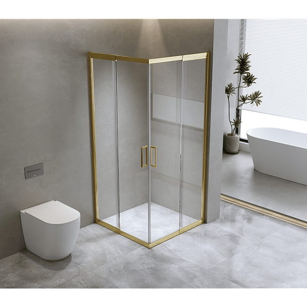 Adjustable 1100x1100mm Double Sliding Door Glass Shower Screen in Gold - Image 2