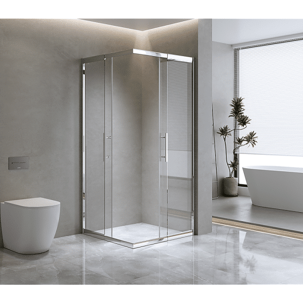 Adjustable 900x900mm Double Sliding Door Glass Shower Screen in Chrome - Image 2