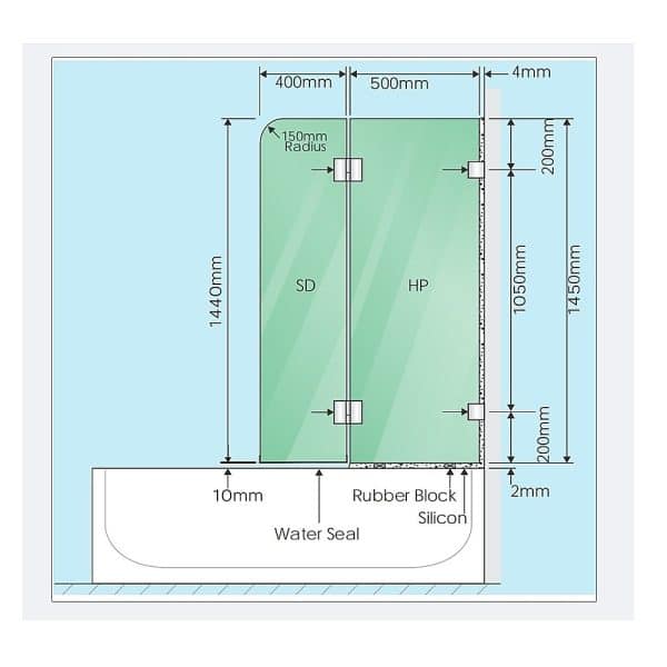 90cm Frameless Glass Bath Screen with Brass Brackets - Chrome - Image 2
