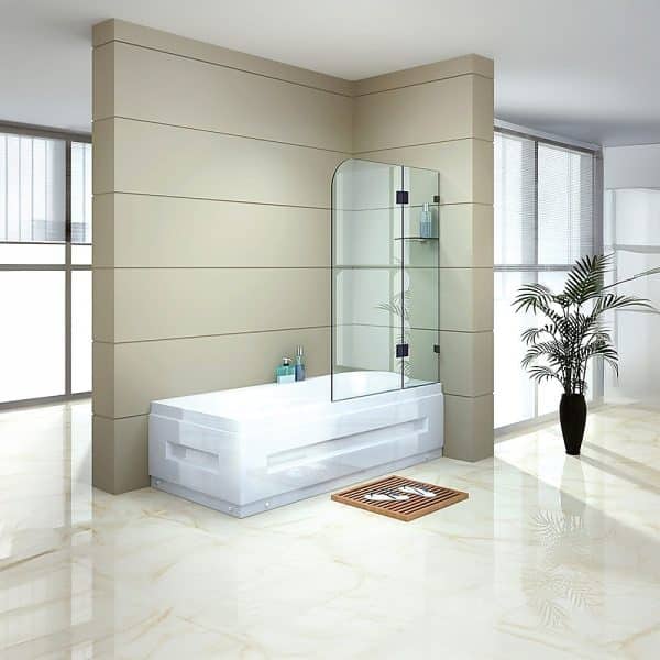 120cm Frameless Glass Bath Screen with Brass Brackets - Black