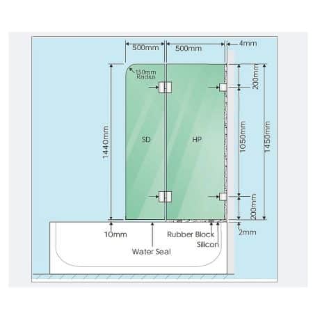 100cm Frameless Glass Bath Screen with Channel and Stainless Steel Hinges- Chrome - Image 2