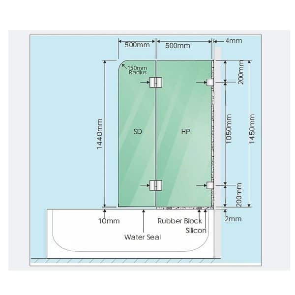 100cm Frameless Glass Bath Screen with Channel and Brass Hinges - White - Image 2