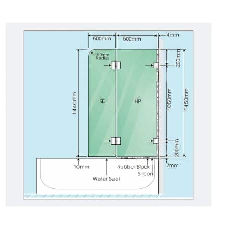120cm Frameless Glass Bath Screen with Channel and Brass Hinges - White - Image 2