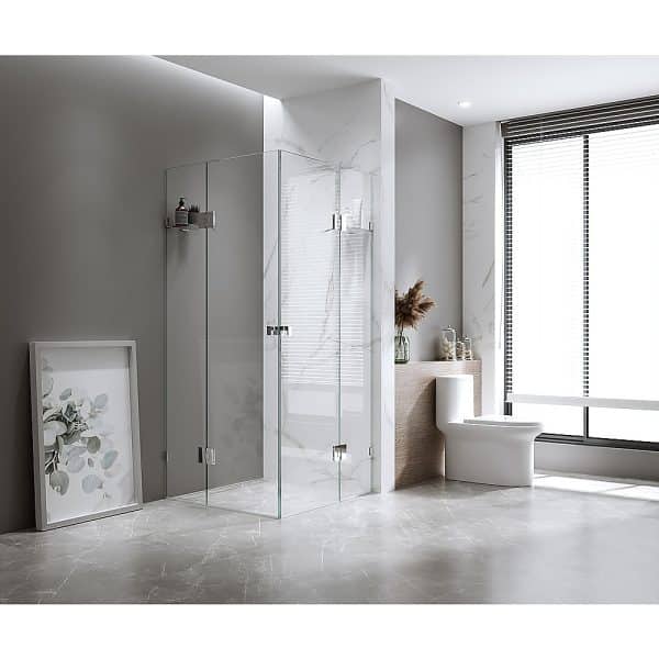 90x100cm Double Door Corner Shower Screen with Black Brackets and SS Hinges, Square knob Handle - Image 2
