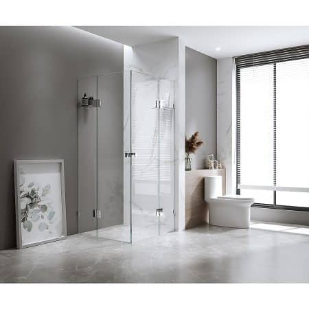 100x120cm Double Door Corner Shower Screen with Chrome Brackets and SS Hinges, Square knob Handle - Image 2