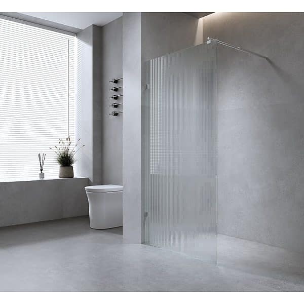 90cm Reeded Single Shower Glass Screen with Gold Wall U-Brackets - Image 2