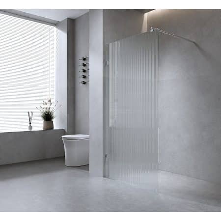 100cm Reeded Single Shower Glass Screen with Chrome Wall & Floor F Bracket - Image 2