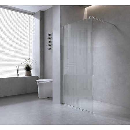 100cm Reeded Single Shower Glass Screen with Gold Wall & Floor Channel - Image 2