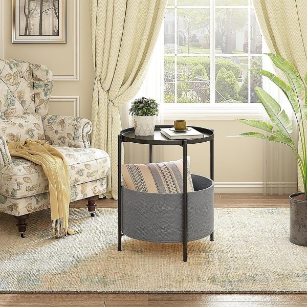 Round Side Table Bedside Storage Basket - Image 2