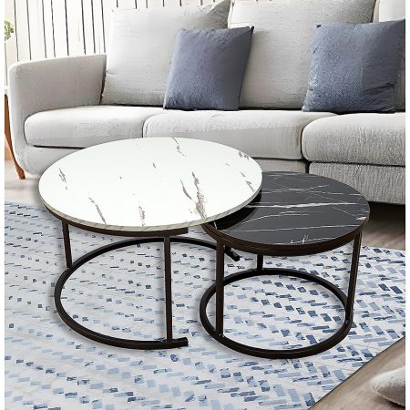 Coffee Table Round Marble Nesting Side Furniture - Image 2
