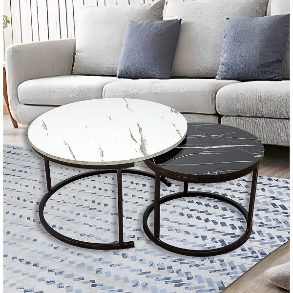 Coffee Table Round Marble Nesting Side Furniture - Image 2