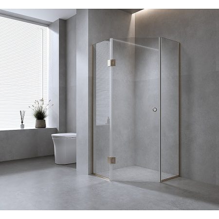 100cm Frameless Diamond Shower Screen with Black Channels and SS Hinges & Round Handle - Image 2