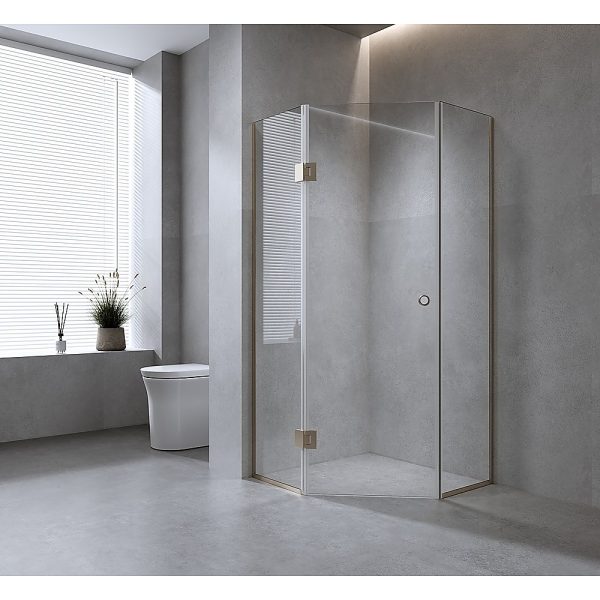 100cm Frameless Diamond Shower Screen with Black Channels and SS Hinges & Round Handle - Image 2