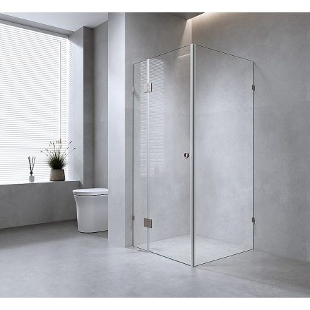 90x80cm Corner Frameless Shower Screen with Chrome Brackets and SS Hinges, Round Handle - Image 2