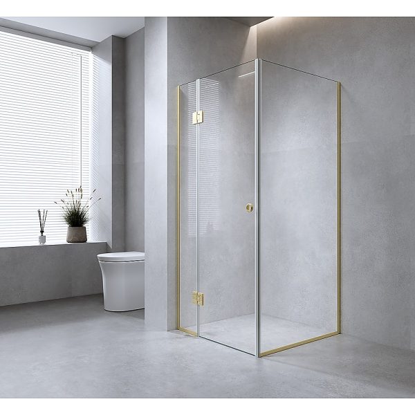90x90cm Corner Frameless Shower Screen with Black Channel and SS Hinges, Round Handle - Image 2