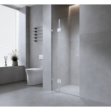 100cm Wall to Wall Frameless Shower Screen with Chrome Brackets and SS Hinges, Round Handle - Image 2