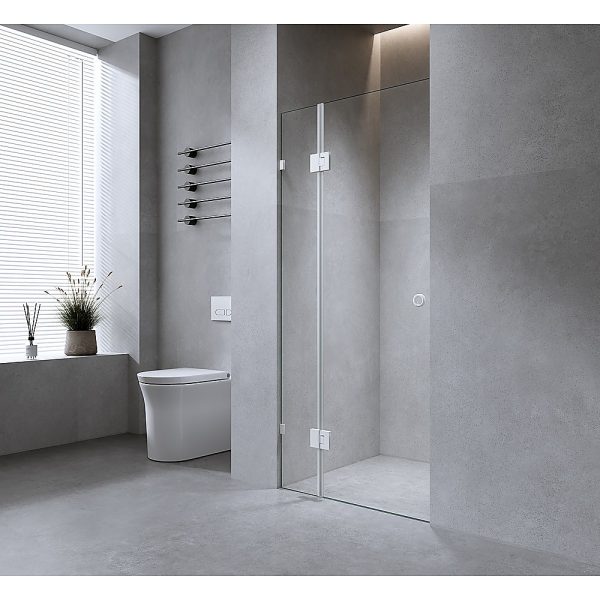 120cm Wall to Wall Frameless Shower Screen with Chrome Brackets and SS Hinges, Round Handle - Image 2