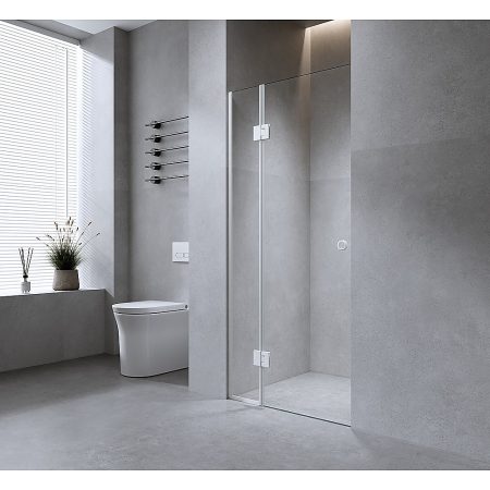 120cm Wall to Wall Frameless Shower Screen with Black Channel and SS Hinges , Round Handle - Image 2