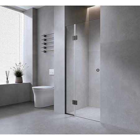 120cm Wall to Wall Frameless Shower Screen with Black Channel and Brass Hinges , Round Handle - Image 2