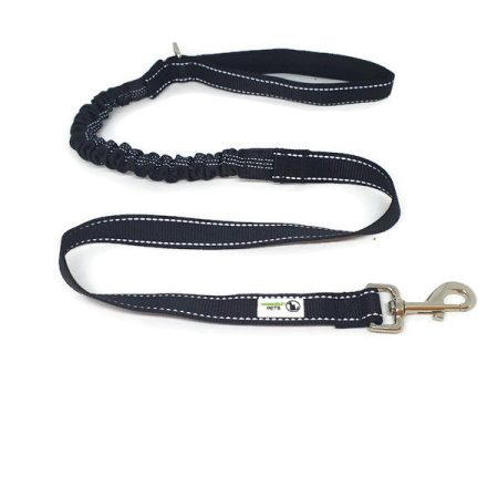 Bungee Dog Lead Nylon w/Reflective Stitching - Moondidley Pets Black