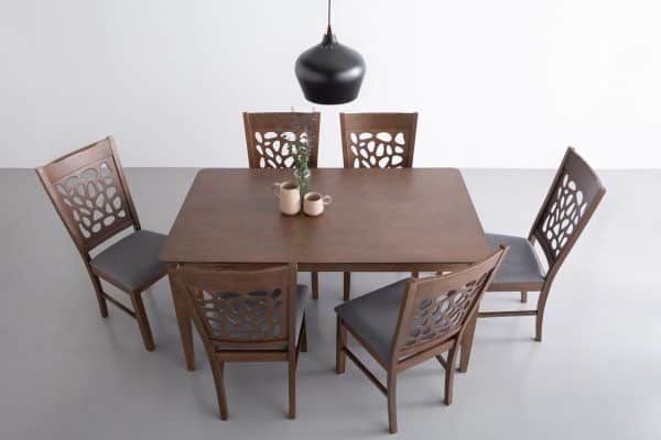 ALLEGRO Dining Table + 6x ASBEL Dining Chair - 7 Piece Dining Set - Cocoa - Image 2