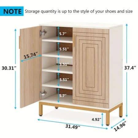 NNETMLT 5-Tier Shoe Cabinet with Geometric Pattern Doors-White/Natural - Image 2