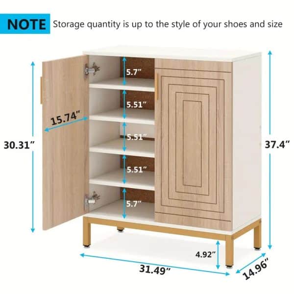 NNETMLT 5-Tier Shoe Cabinet with Geometric Pattern Doors-White/Natural - Image 2