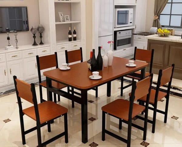 NNECN Wood & Steel Dining Set (Oak & Black) - Image 2