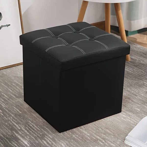 NNETM Faux Leather Storage Ottoman - Black, 55L - Image 2