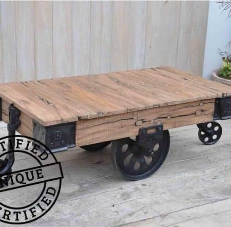 OLD RAILWAY SLEEPER INDUSTRIAL CART COFFEE TABLE - Image 2