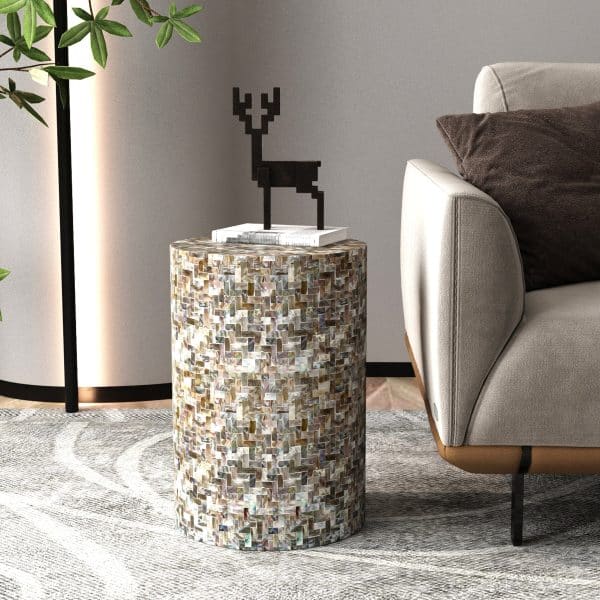 JONAH MOTHER OF PEARL HAND MADE STOOL/SIDE TABLE - Image 2