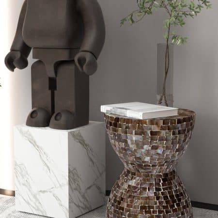 TONED MOTHER OF PEARL STOOL/SIDE TABLE - Image 2