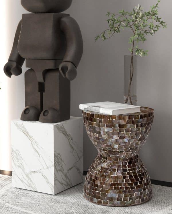 TONED MOTHER OF PEARL STOOL/SIDE TABLE - Image 2