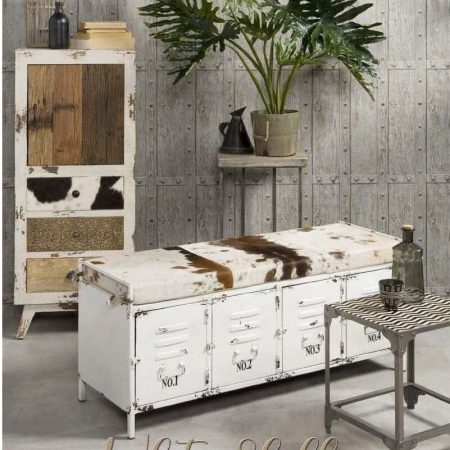 COWHIDE IRON LOCKER BENCH - Image 2