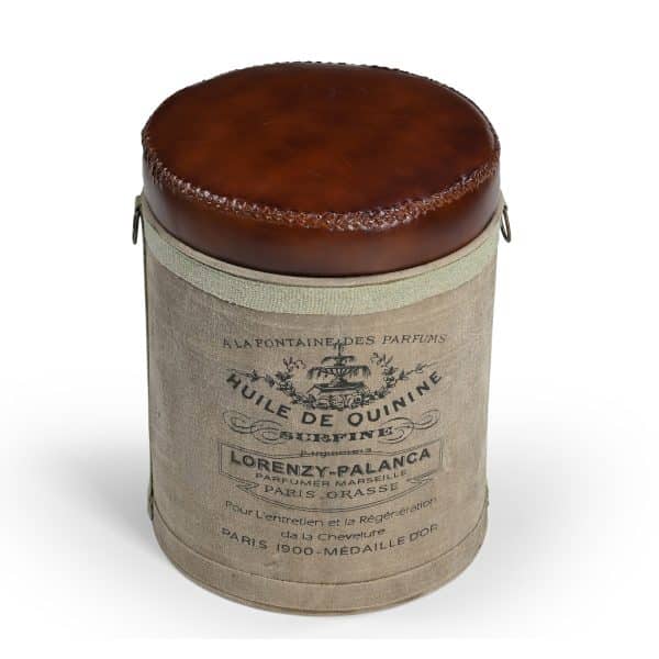FRENCH CANVAS LEATHER PERFUME OTTOMAN - Image 2