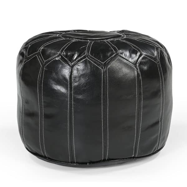MOROCCAN LEATHER OTTOMAN BLACK - Image 2