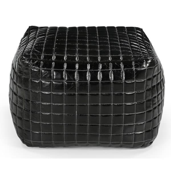 SLEEK BLACK LEATHER OTTOMAN - Image 2