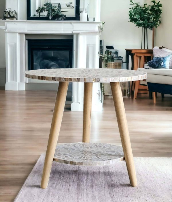 MOTHER OF PEARL MOSAIC HARMONY TW0-TIERED SIDE TABLE - Image 2