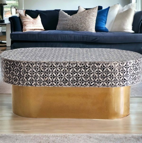 MOTHER OF PEARL EBONY MOSAIC OVAL COFFEE TABLE - Image 2