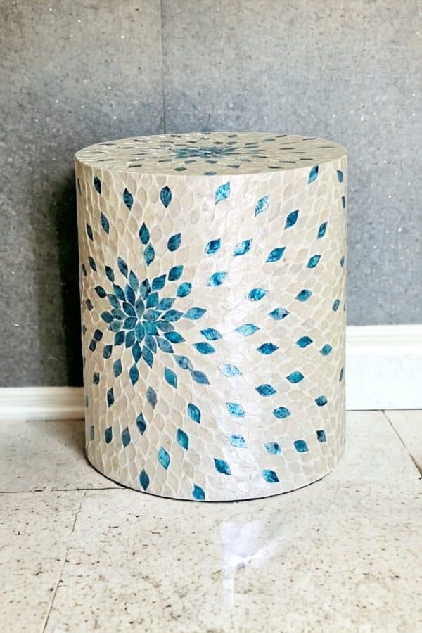 MOTHER OF PEARL AQUAMARINE DREAM STOOL/SIDE TABLE - Image 2