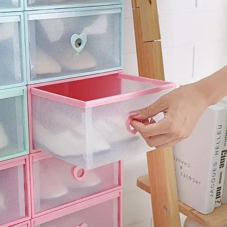 Stackable Transparent Shoe Storage Boxes with Heart-Shaped Handles (Set of 5) 31*20*12cm Pink - Image 2