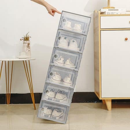 Stackable Shoe Storage Box Set - Transparent Flip-Top Organizers for Shoes (Pack of 6) 33cm(D)*23cm(W)*14cm(H) - Image 2