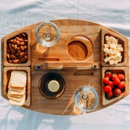 Pine Log Color Portable Wooden Picnic Table - Wine Glass & Snack Holder - Image 2